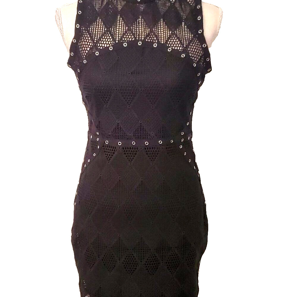 Black Sleeveless Crochet Knit Bodycon Women's Dress Size M
